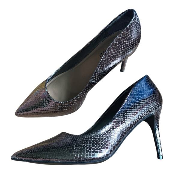 Torrid size 8.5 pewter silver pointed toe pumps silver heels snakeskin texture - Picture 1 of 12